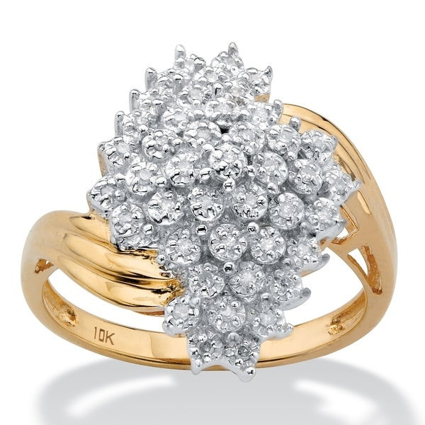 Cluster Diamond Rings
 Shop 10K Yellow Gold Round Genuine Diamond Cluster Ring 1