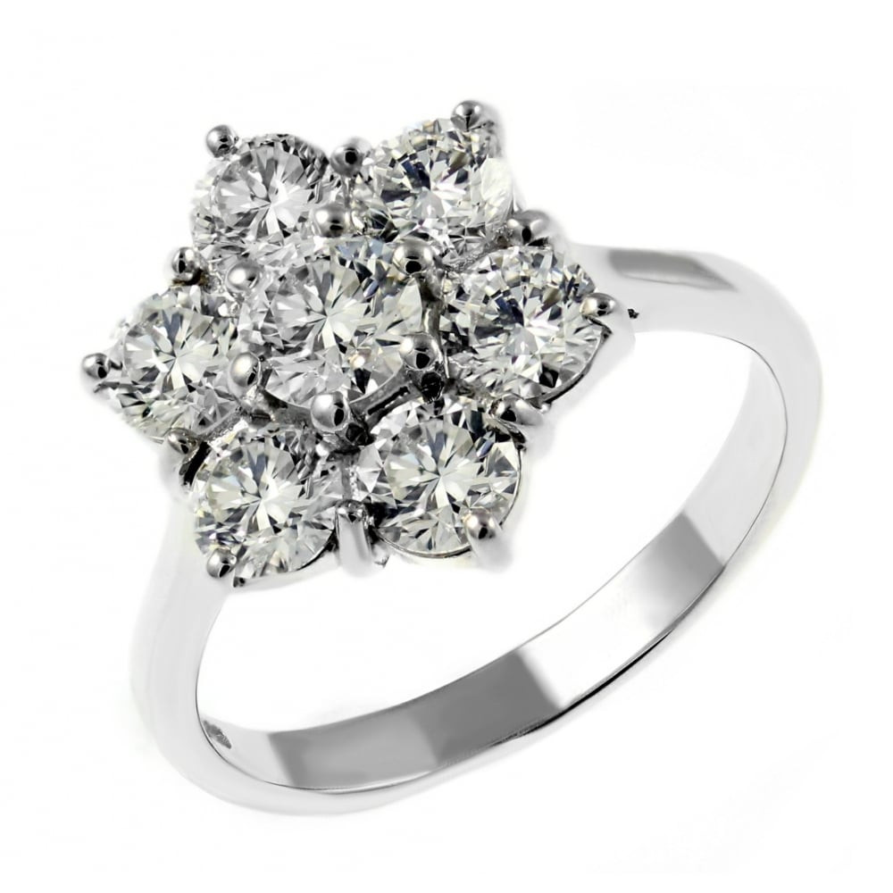 Cluster Diamond Rings
 Platinum 2 98ct diamond flower cluster ring Jewellery