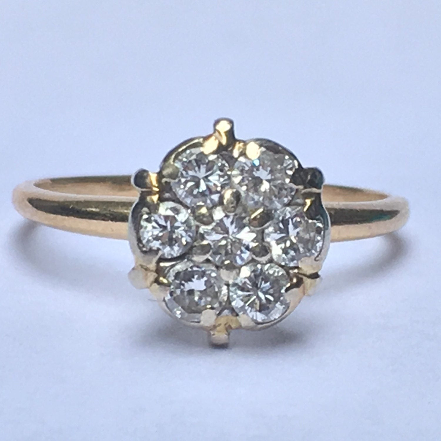 Cluster Diamond Rings
 Vintage Diamond Cluster Ring 14K Yellow Gold Floral Design