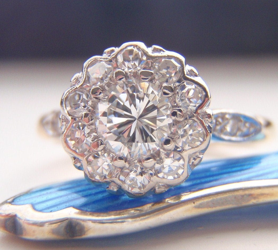 Cluster Diamond Rings
 Engagement Ring Vintage Diamond Cluster by