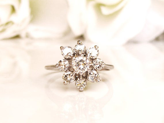 Cluster Diamond Rings
 Vintage Floral Diamond Engagement Ring 1 00ctw Diamond Cluster