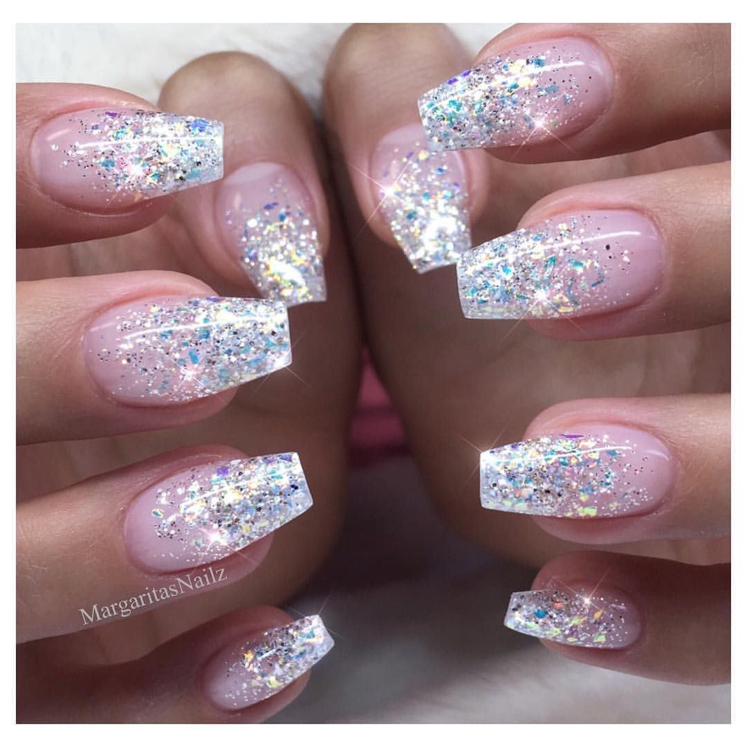 Coffin Glitter Nails
 Glitter Ombré nails Winter design sparkly New Years