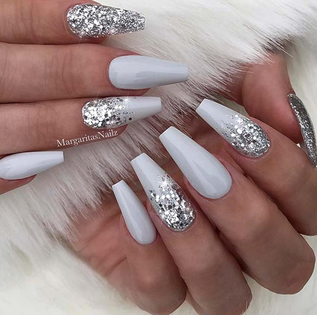 Coffin Glitter Nails
 43 Beautiful Nail Art Designs for Coffin Nails