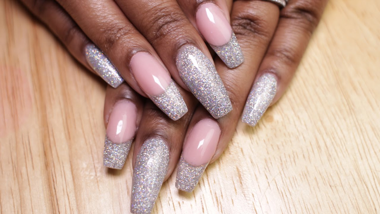 Coffin Nails With Glitter
 How to Glitter Coffin Nails