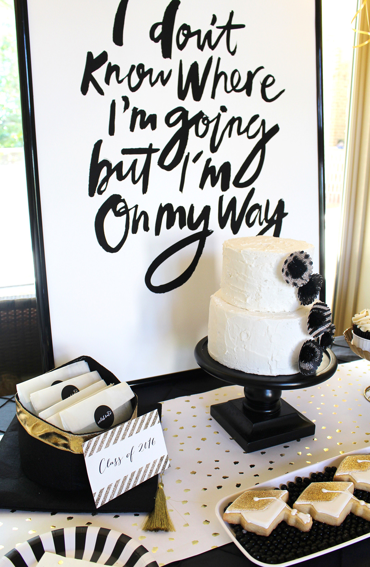 College Graduation Ideas For Party
 Stylish Black White Gold Graduation Party