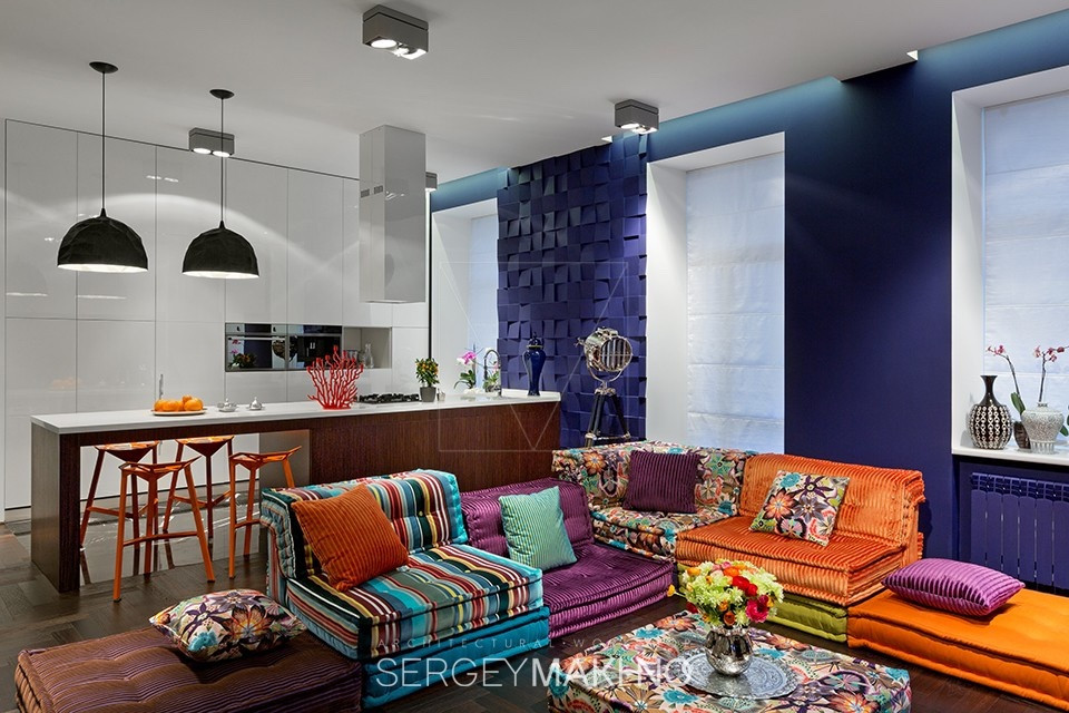 Colorful Living Room
 3 Whimsical Apartment Interiors from Sergey Makhno