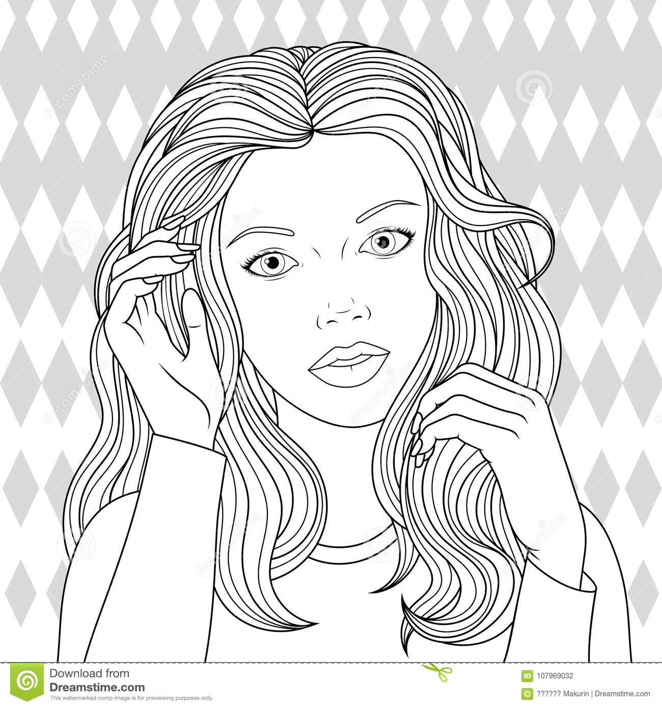 Coloring Book Pages For Girls
 Beautiful Girl Coloring Pages Stock Vector Illustration