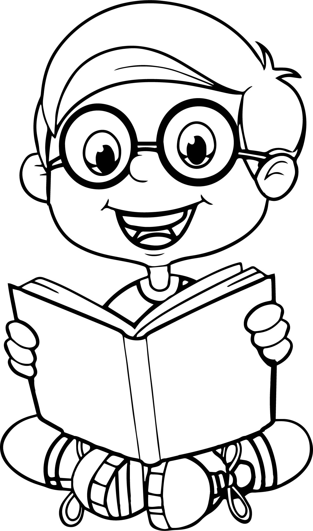 Coloring Books For Kids
 Reading A Book Cute Cartoon Kid Coloring Page
