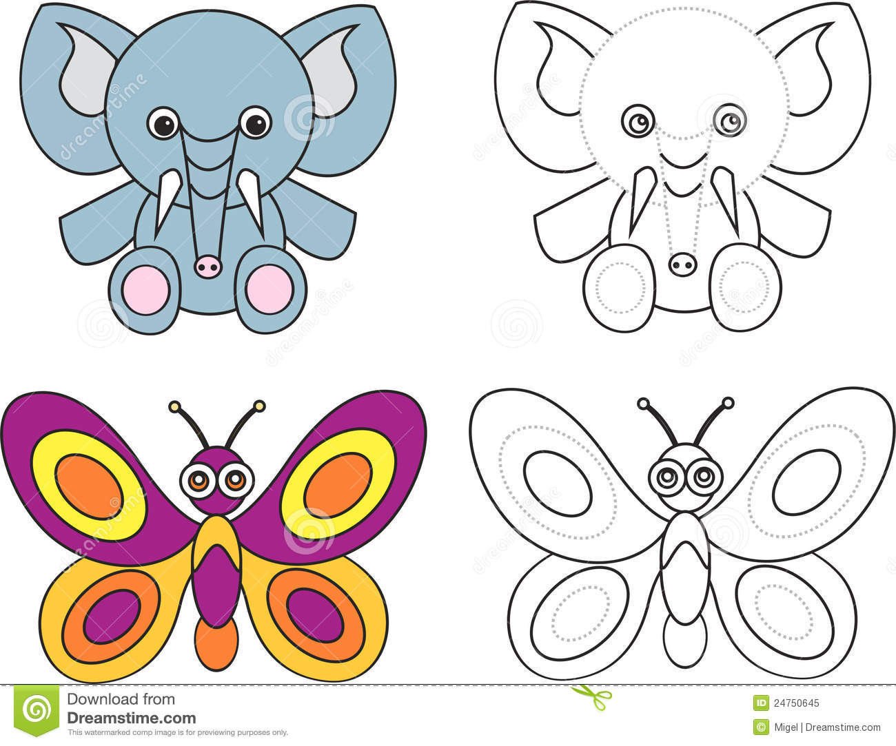 Coloring Books For Toddler
 Coloring Page Book For Kids Elephant Butterfly Stock