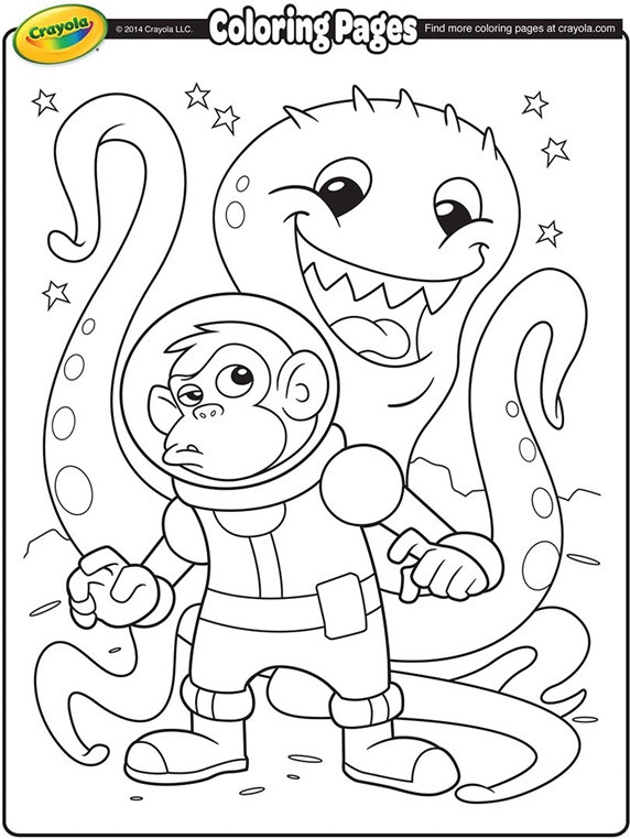Coloring Pages For Children
 Space Alien and Monkey Astronaut Coloring Page
