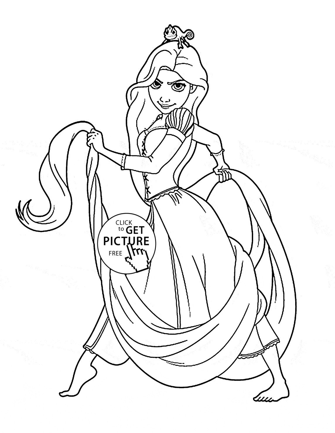 Coloring Pages For Girls Princess
 Serious Princess Rapunzel coloring page for kids disney