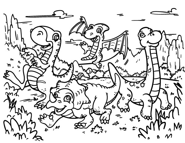 Coloring Pages For Kids Dinosaurs
 Printable Cartoon Dinosaur Coloring Page