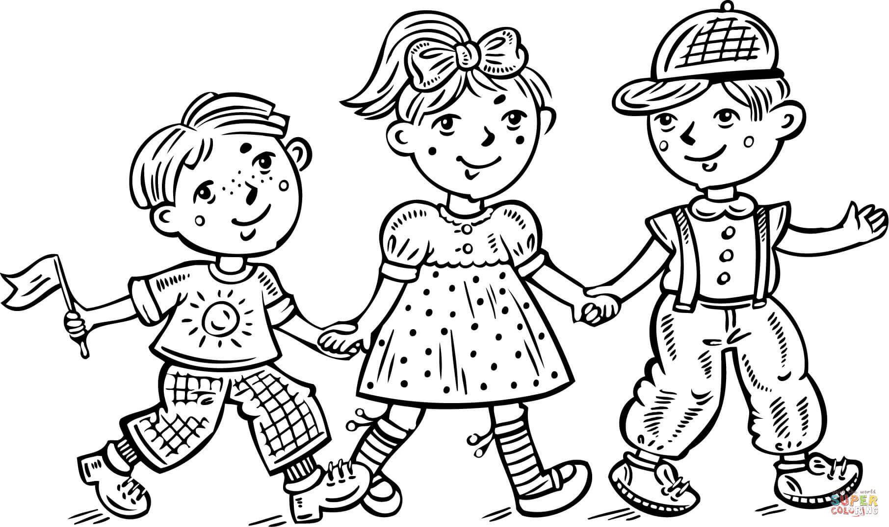 Coloring Pages Kidsboys.Com
 Children Boys and a Girl Celebrating coloring page