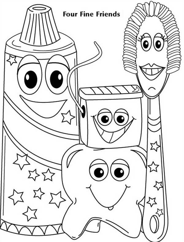 Coloring Pages Toddlers
 Four Fine Friends of Dentist Coloring Pages
