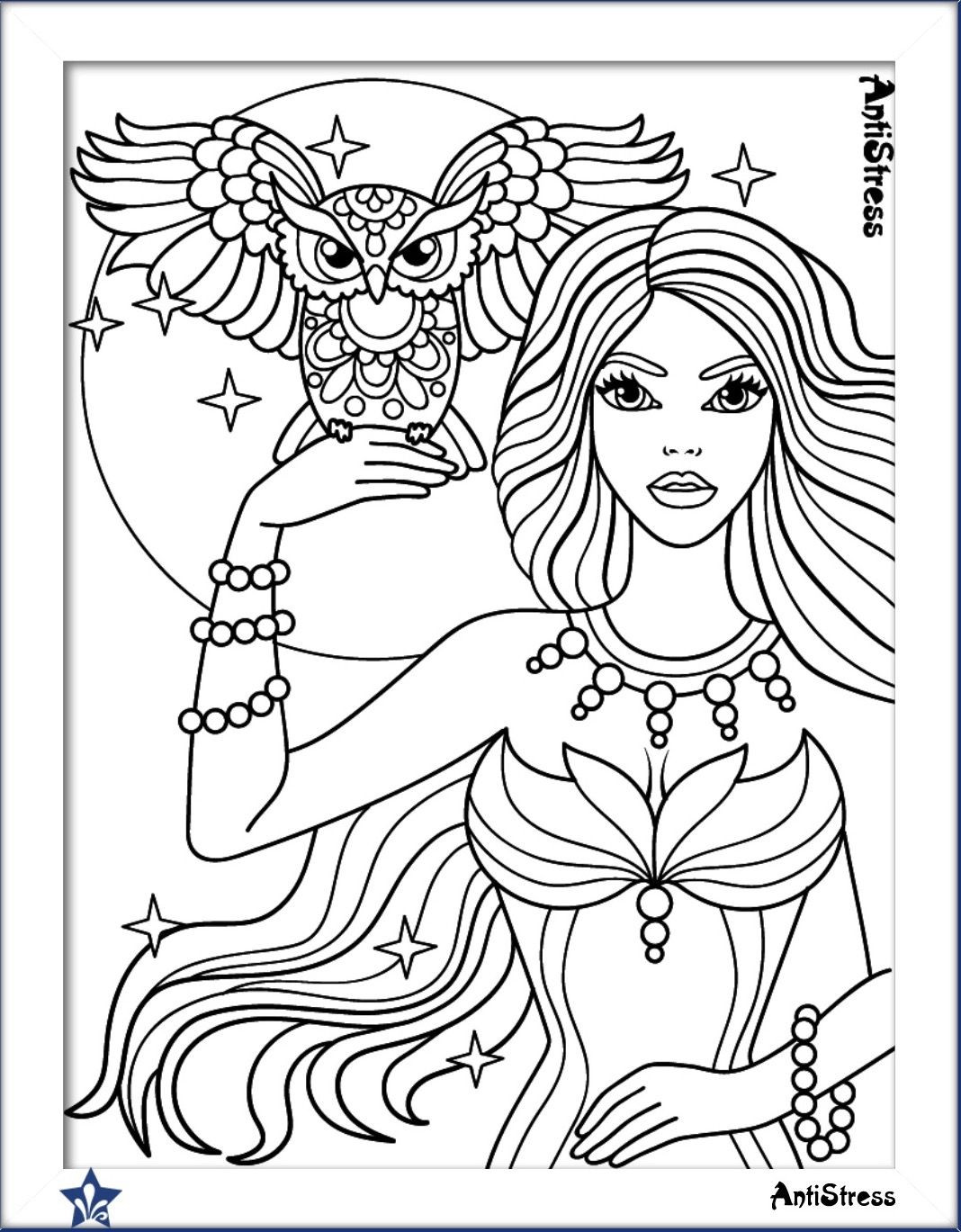 Coloring Sheets For Girls
 Owl and girl coloring page