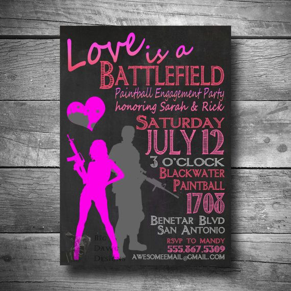 Combined Bachelor And Bachelorette Party Ideas
 Paintball Engagement Party Invite Love is a Battlefield Invitation Printable Email or Text