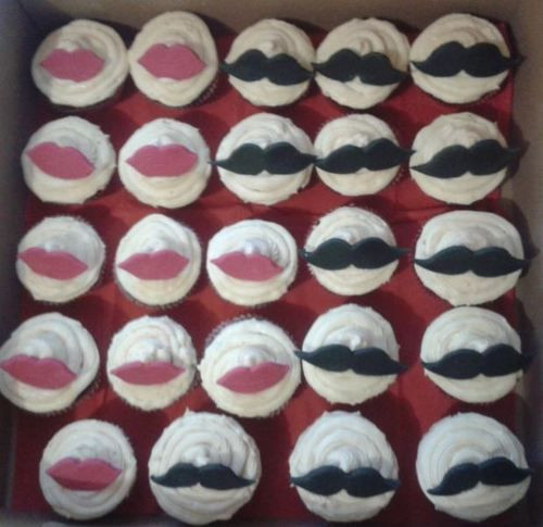 Combined Bachelor And Bachelorette Party Ideas
 Lip and mustache cupcakes red velvet joint bachelor and bachelorette party