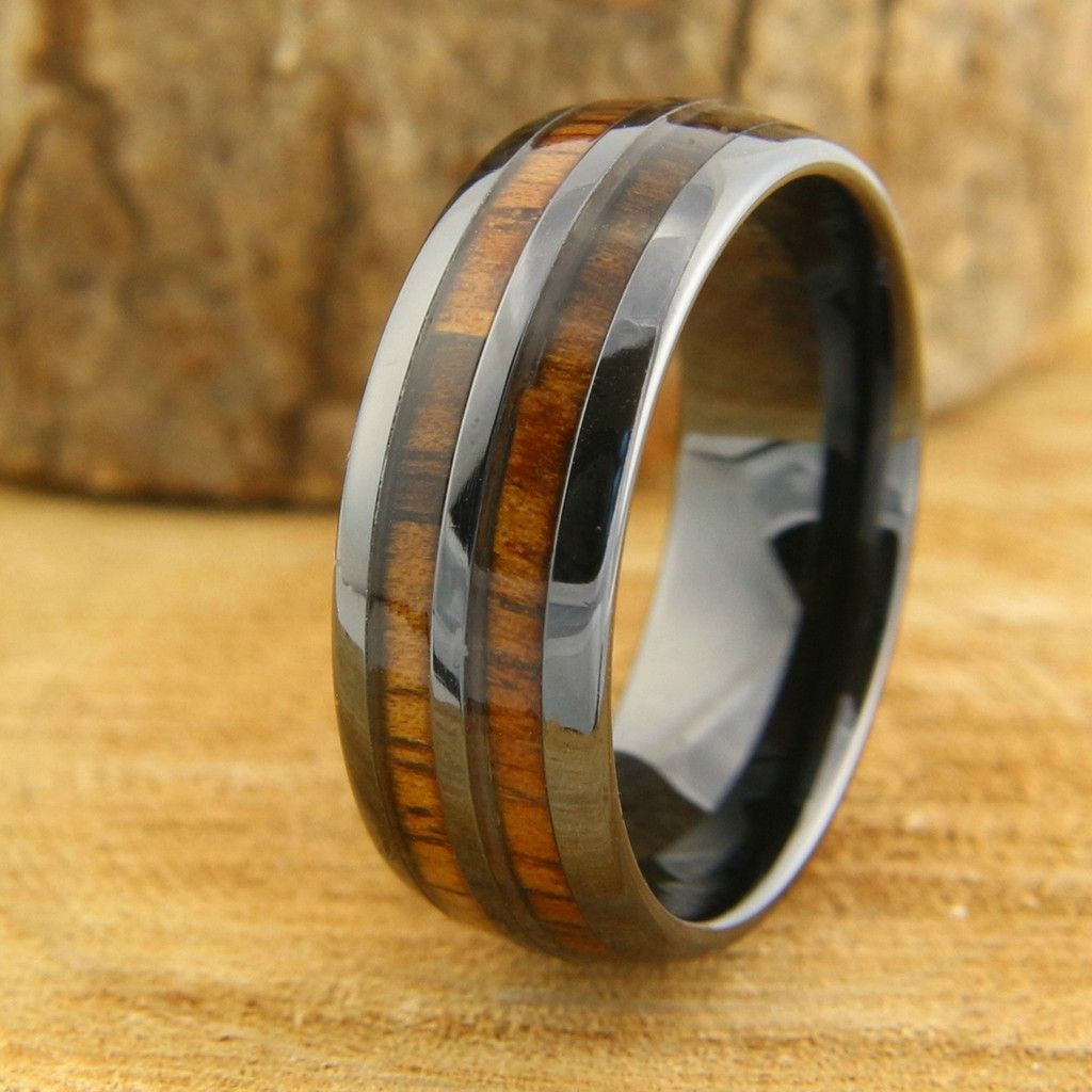 Cool Wedding Bands For Guys
 Barrel Ceramic Koa Wood Ring