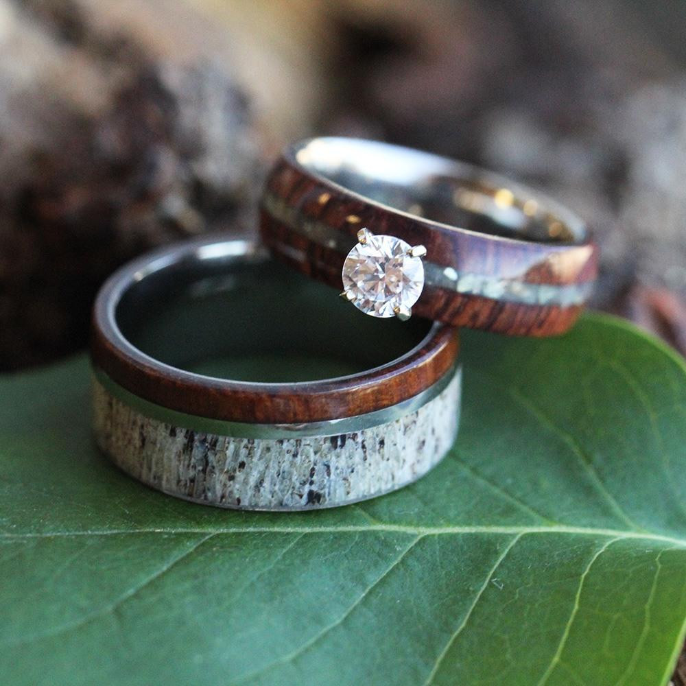 Coolest Wedding Rings
 Unique Wedding Ring Set Antler Wedding Band Wood