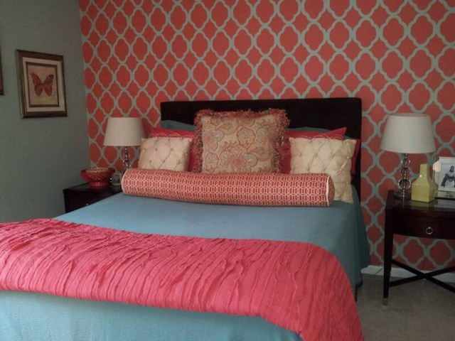 Coral Bedroom Color Schemes
 Guest Bedroom Coral and Blue color scheme Bedroom