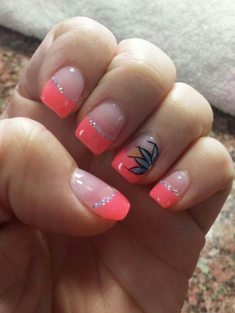 Coral Nail Ideas
 Fun summer spring easy arcyilic french tip with silver