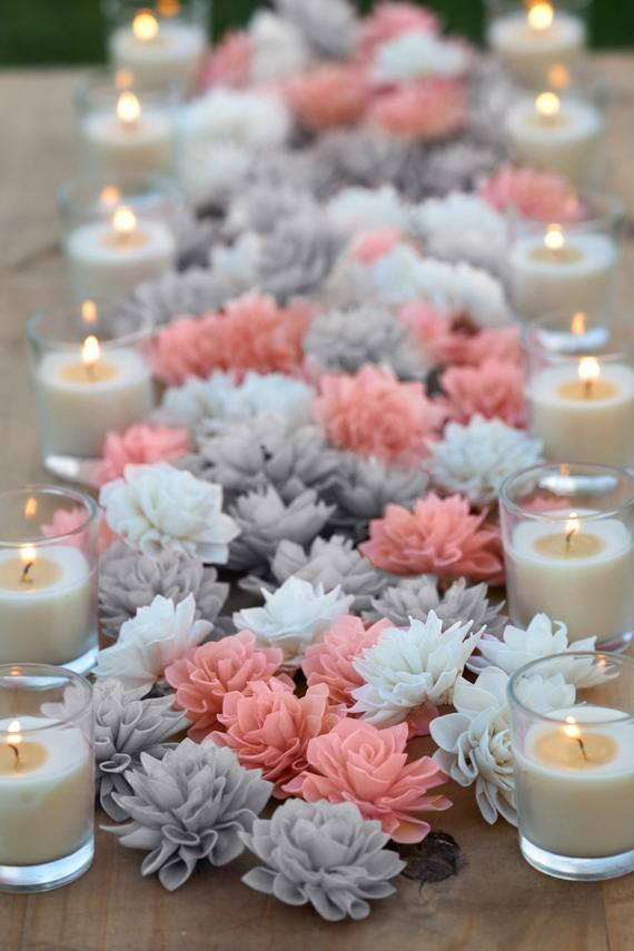 Coral Wedding Decor
 15 Coral and Grey Mixed Wooden Flowers Wedding Decorations