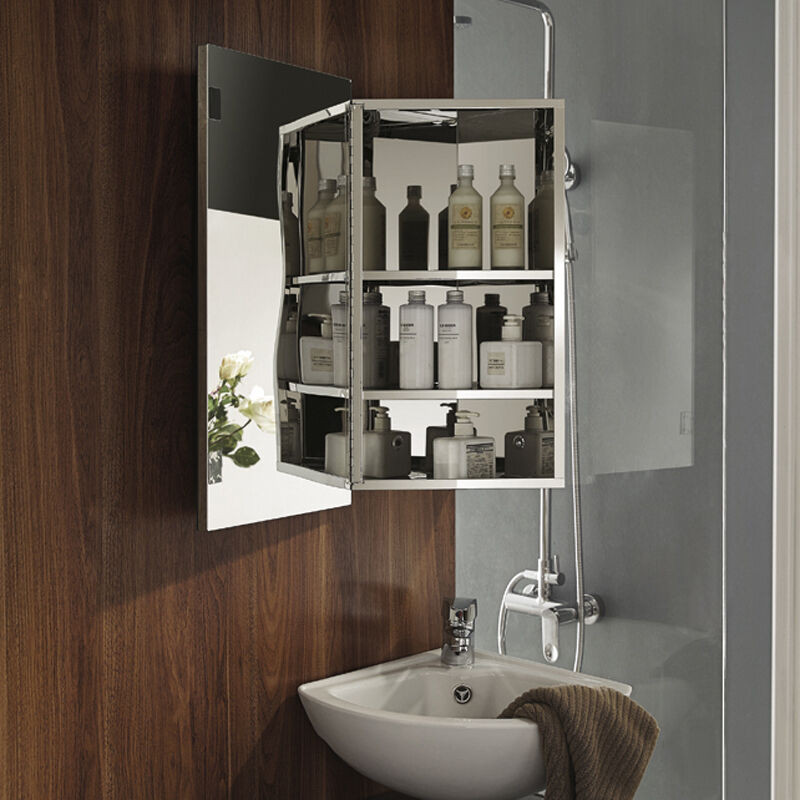 Corner Mirror Bathroom Cabinet
 Luxury Stainless Steel Wall Corner Mirror Storage Cupboard