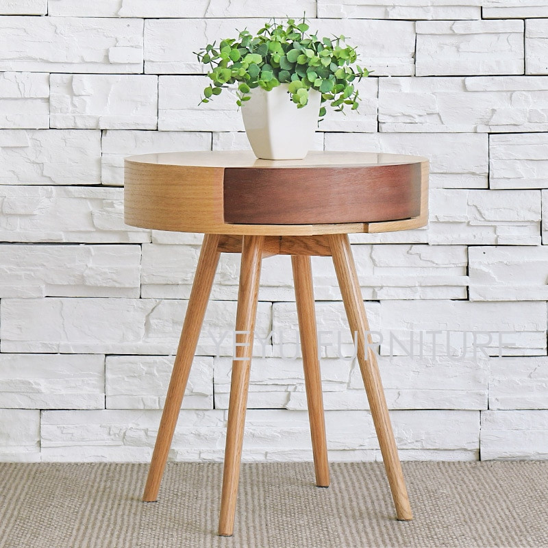 Corner Table For Living Room
 Modern Design Wooden Side Table with Storage drawer