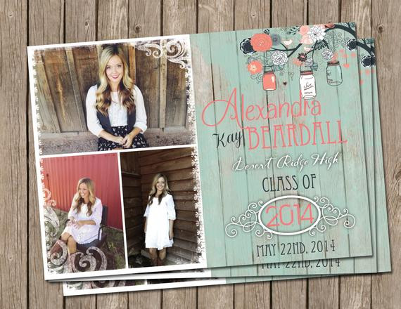Country Chic Graduation Party Ideas
 Rustic Shabby Chic Graduation Announcement Mint Wood