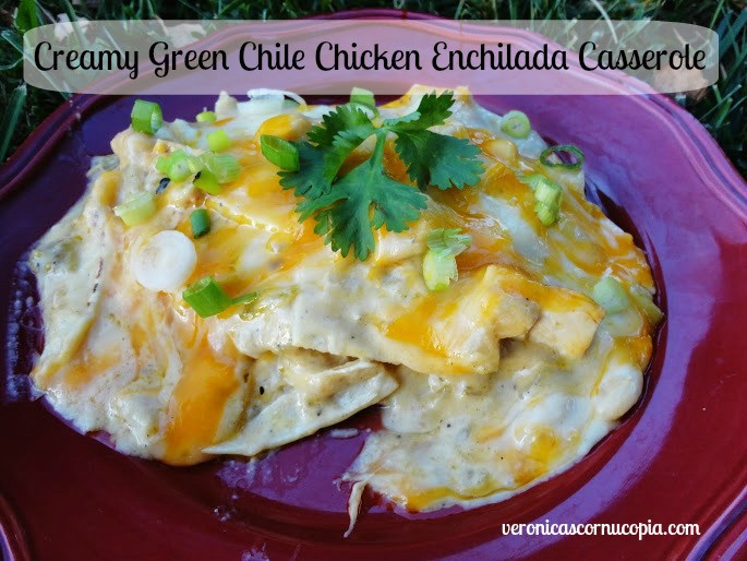 Creamy Chicken Enchilada Casserole
 Creamy Green Chile Chicken Enchilada Casserole
