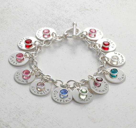 Custom Charm Bracelet
 Personalized name Charm bracelet with 12 discs and birthstones