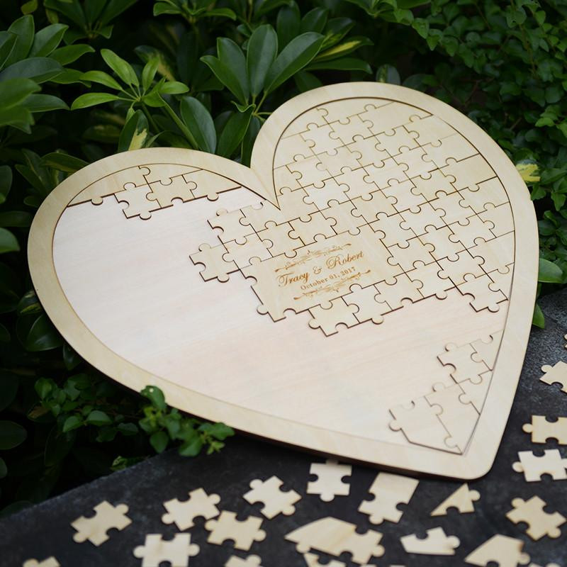 Custom Wooden Puzzles For Wedding Guest Book
 Puzzle Heart Guestbook Personalized Wedding Guest Book