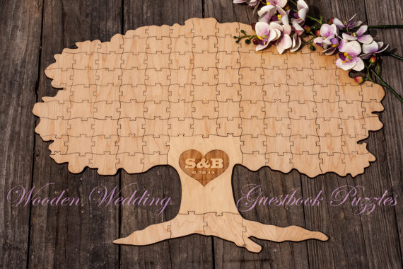 Custom Wooden Puzzles For Wedding Guest Book
 Alternative Wooden Wedding Guest Book Chic & Stylish