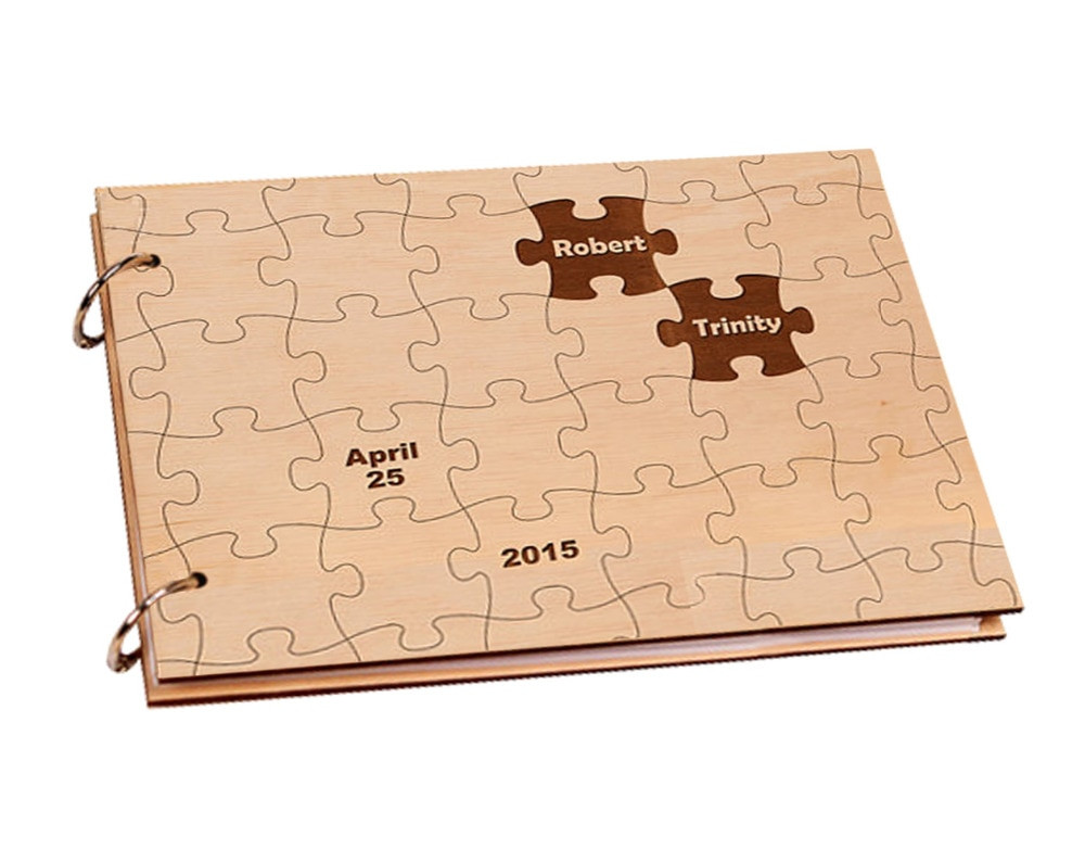 Custom Wooden Puzzles For Wedding Guest Book
 Personalized Puzzle Wooden Cover Engagement Guest Book