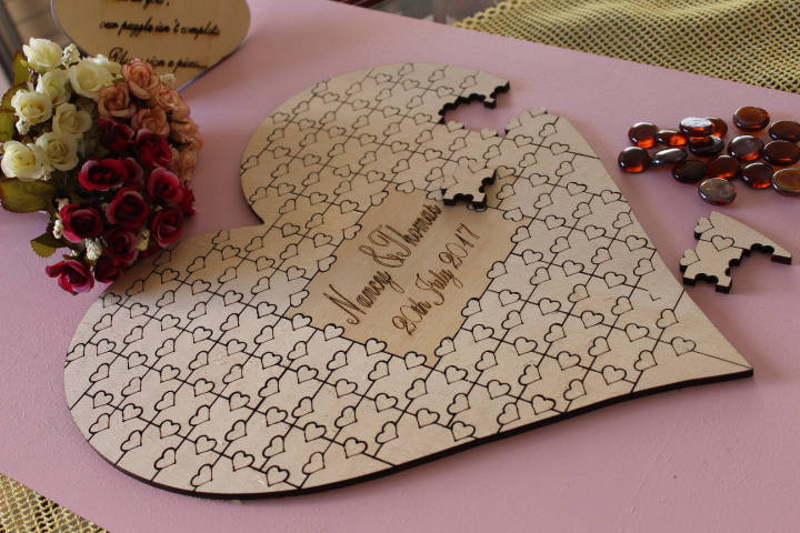 Custom Wooden Puzzles For Wedding Guest Book
 Custom Heart wedding Jigsaw Puzzle puzzle wedding