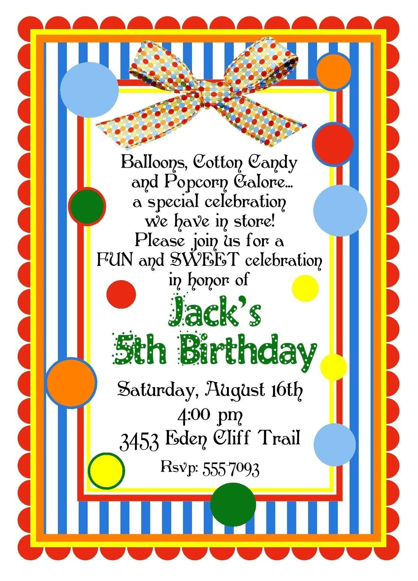 Customizable Birthday Invitations
 Personalized Invitations Circus Carnival Birthday Party