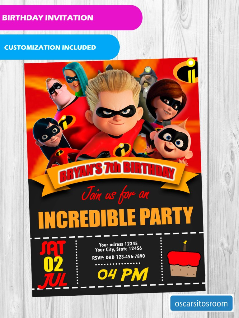 Customizable Birthday Invitations
 The Incredibles 2 Digital & Printable Custom Birthday