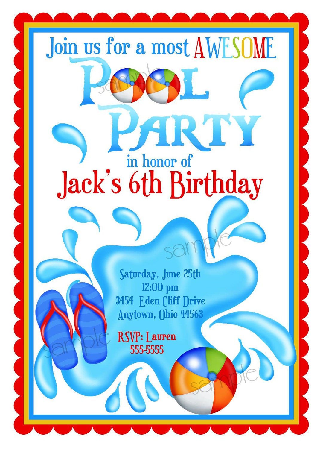 Customizable Birthday Invitations
 Pool Party Invitations Personalized Invitations Boys