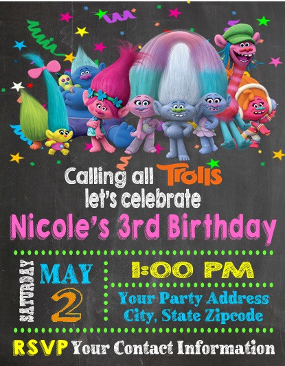 Customizable Birthday Invitations
 Troll Trolls Birthday Party Invitations Custom