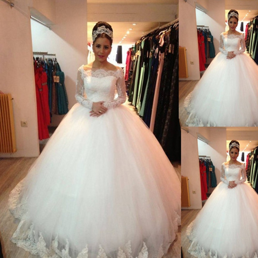 Customize Wedding Dress
 New Custom Made Long Sleeve Lace Wedding Dress Puffy