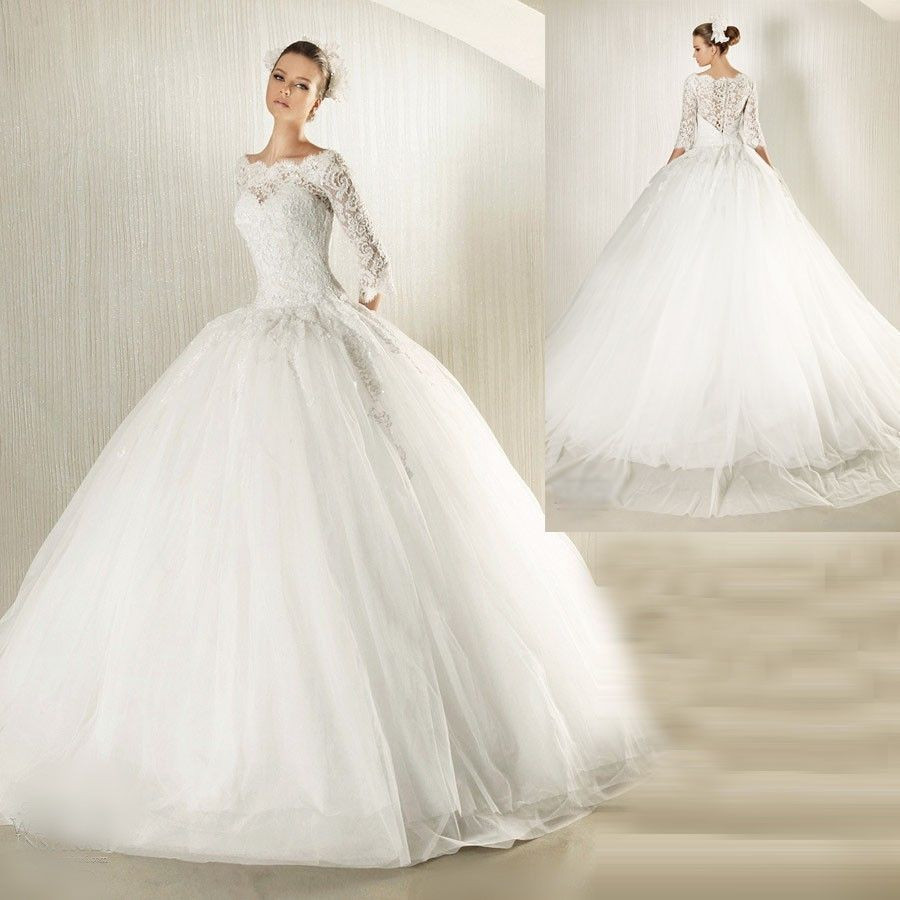 Customize Wedding Dress
 New Modest Long lace sleeves Ball Gown Wedding Dress