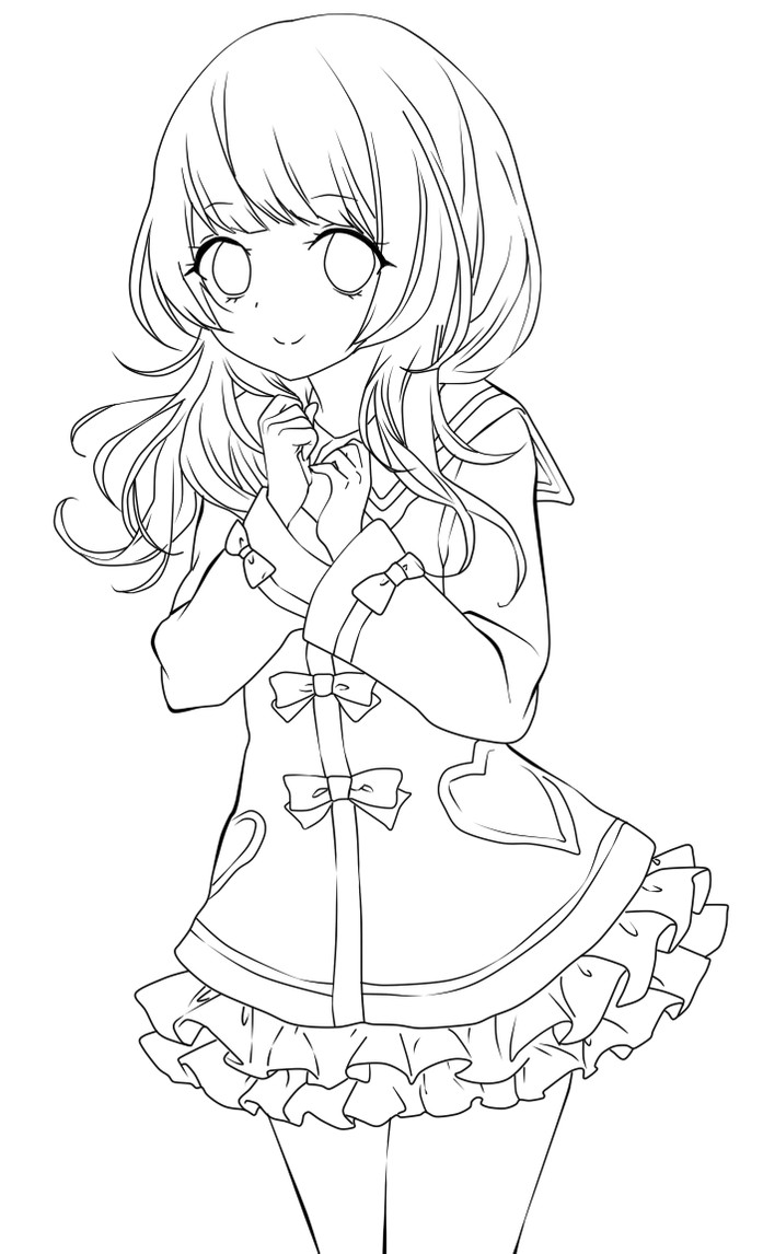 Cute Anime Girls Coloring Pages
 Cute anime girl lineart by chifuyu san on DeviantArt
