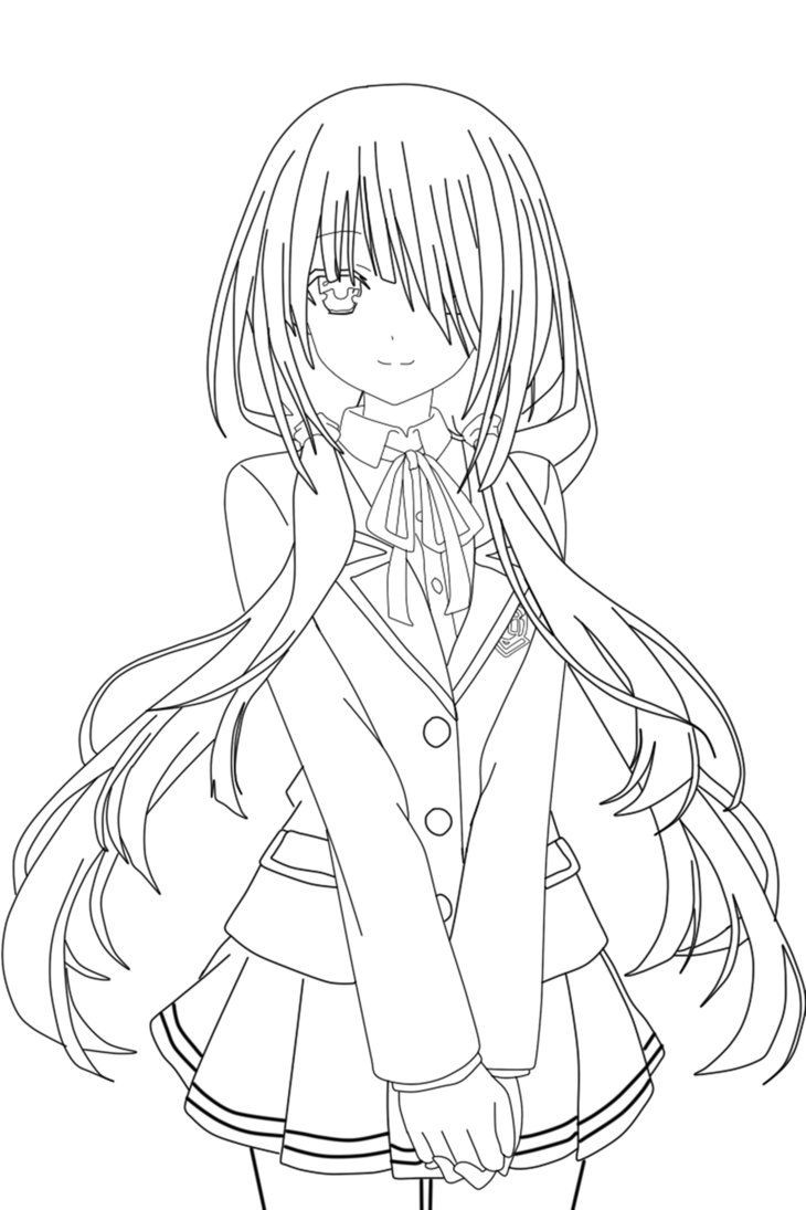 Cute Anime Girls Coloring Pages
 Kurumi Tokisaki Lineart Schwarkzky by Schwarkzky