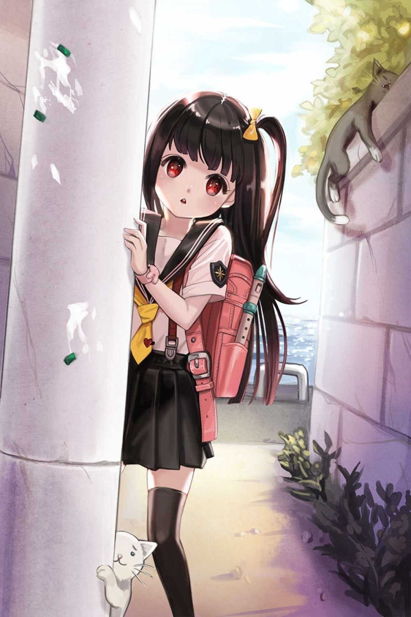 Cute Anime Hairstyles For School
 Anime girl cute beautiful long hair school uniform cats
