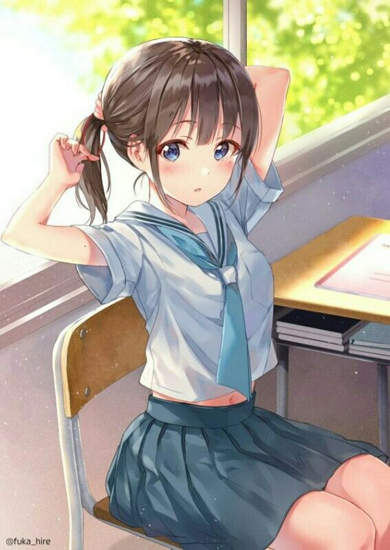 Cute Anime Hairstyles For School
 Anime girl school uniform Brown hair