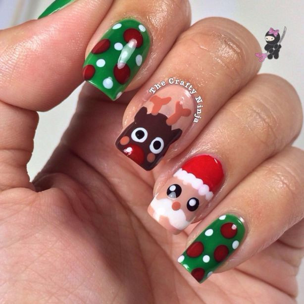Cute Christmas Nail Ideas
 Santa and Rudolph Reindeer Nails