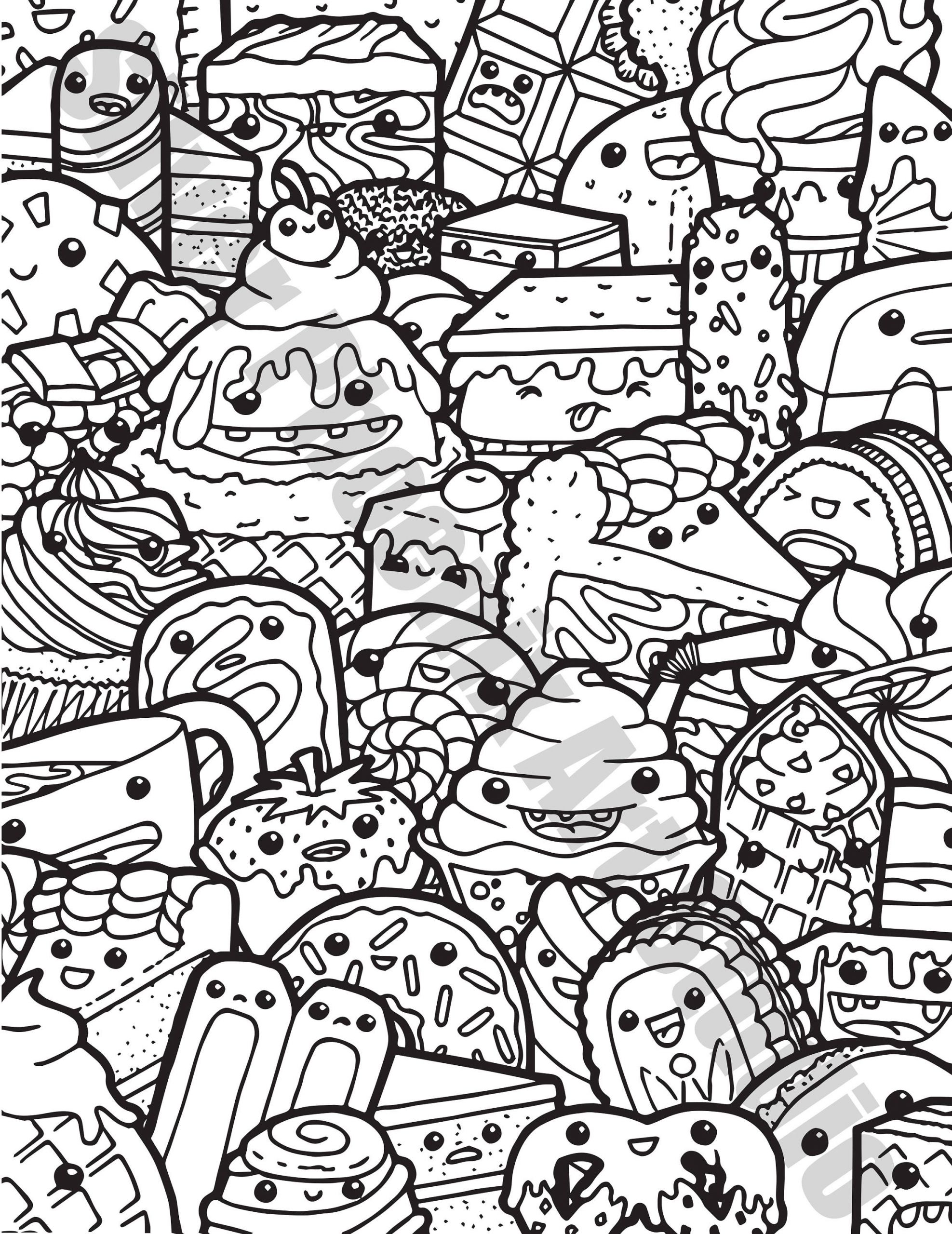 Cute Coloring Pages For Adults
 Kawaii Sweets Doodle Adult Coloring Page Printable Digital