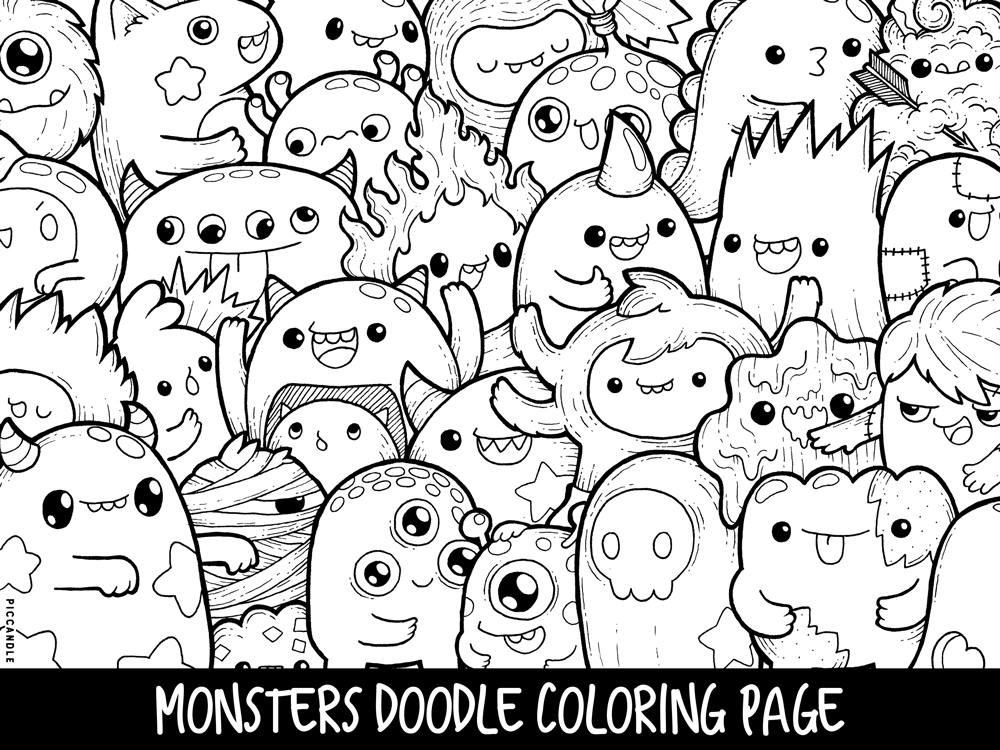 Cute Coloring Pages For Adults
 Monsters Doodle Coloring Page Printable Cute Kawaii Coloring