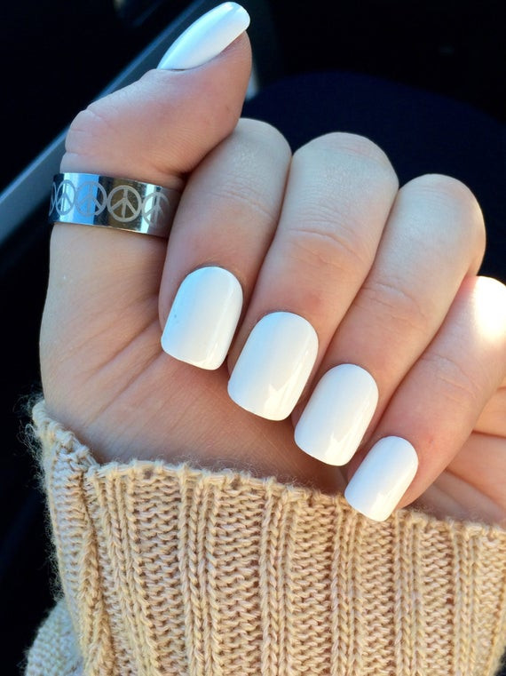 Cute White Nail Designs
 White nails fake nails white acrylic nails false nails