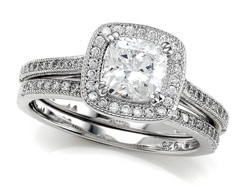 Cz Wedding Rings That Look Real
 Zoe R 925 Sterling Silver Cushion Cut Cubic Zirconia